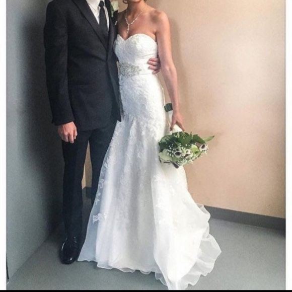 JEWEL BRAND NEW! ORGANZA TRUMPET WEDDING DRESS Ivory color - Picture 2 of 6